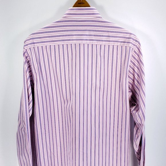 Bugatchi Uomo Shirt Men's Large Multicolor Stripes Flip Cuff Button Front - Picture 4 of 10
